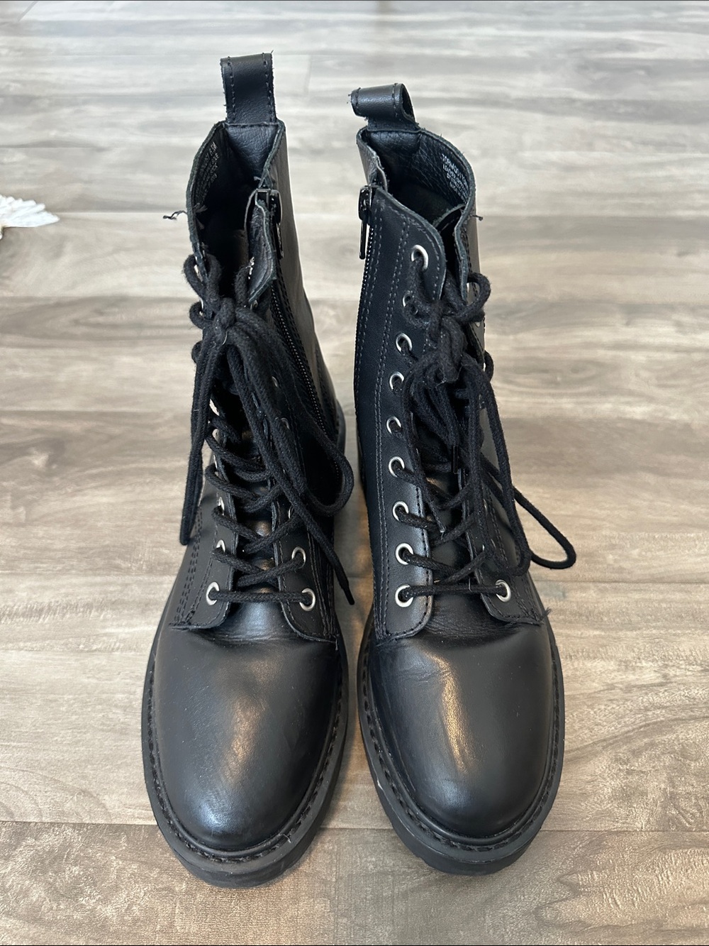 Steve Madden Black Lace-Up Combat Boots with Side Zipper